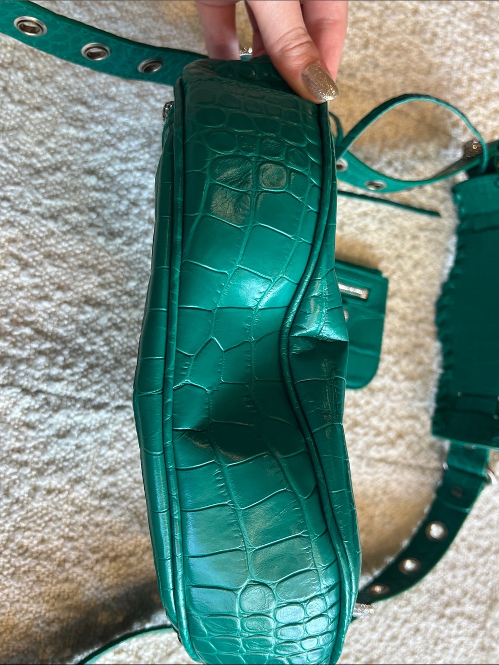 Balenciaga Calfskin Crystal Crocodile Embossed Le Cagole Shoulder Bag XS Jade - Picture 6 of 12